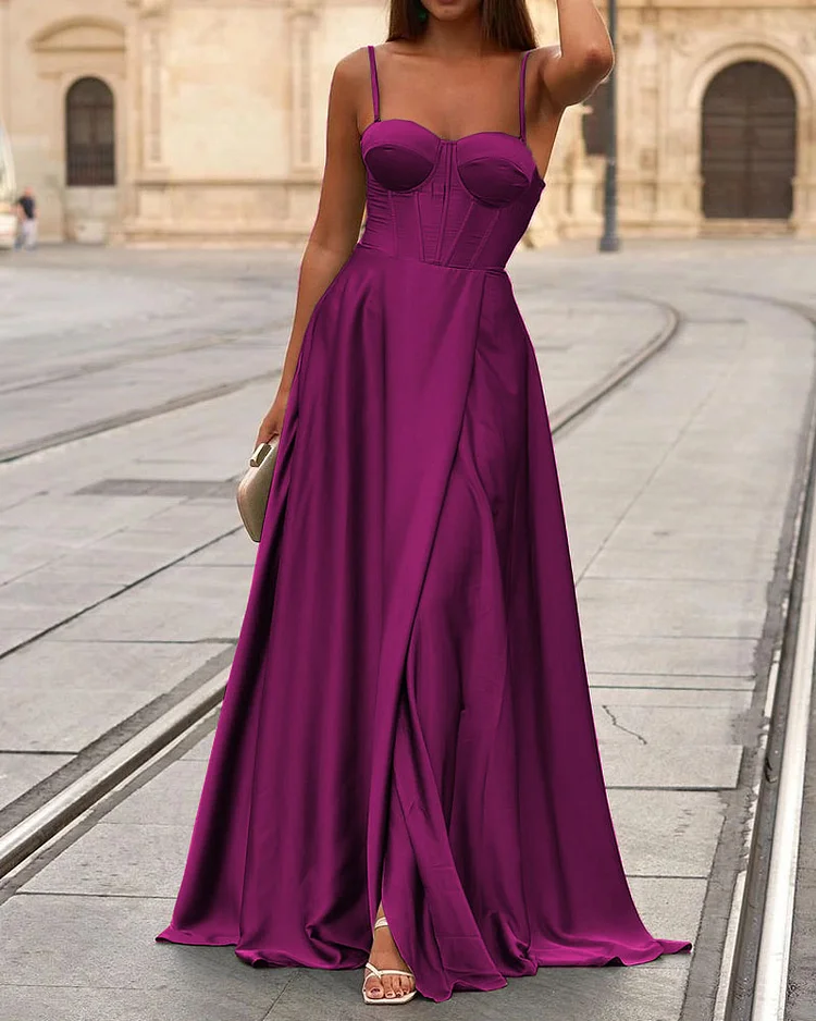 Fashion Solid Color Sling Dress