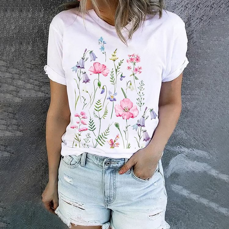 Comstylish Floral Print Short Sleeve T-Shirt