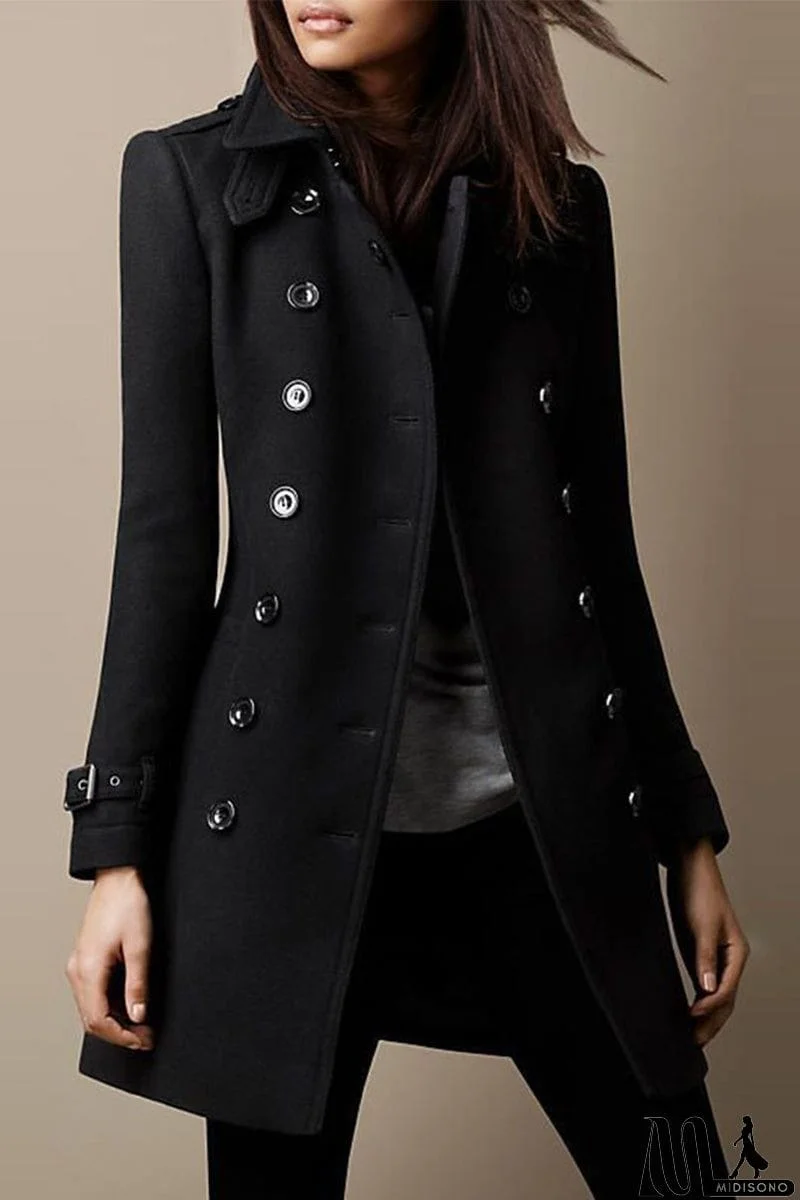 MidiSono - Casual Solid Buttons Mandarin Collar Outerwear