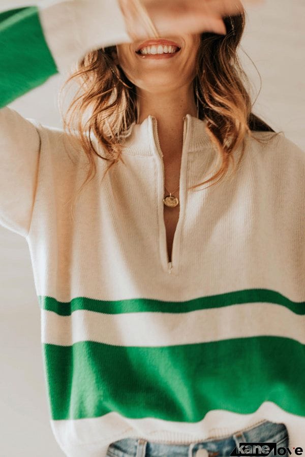 Oversized Stripe Half Zip Sweater