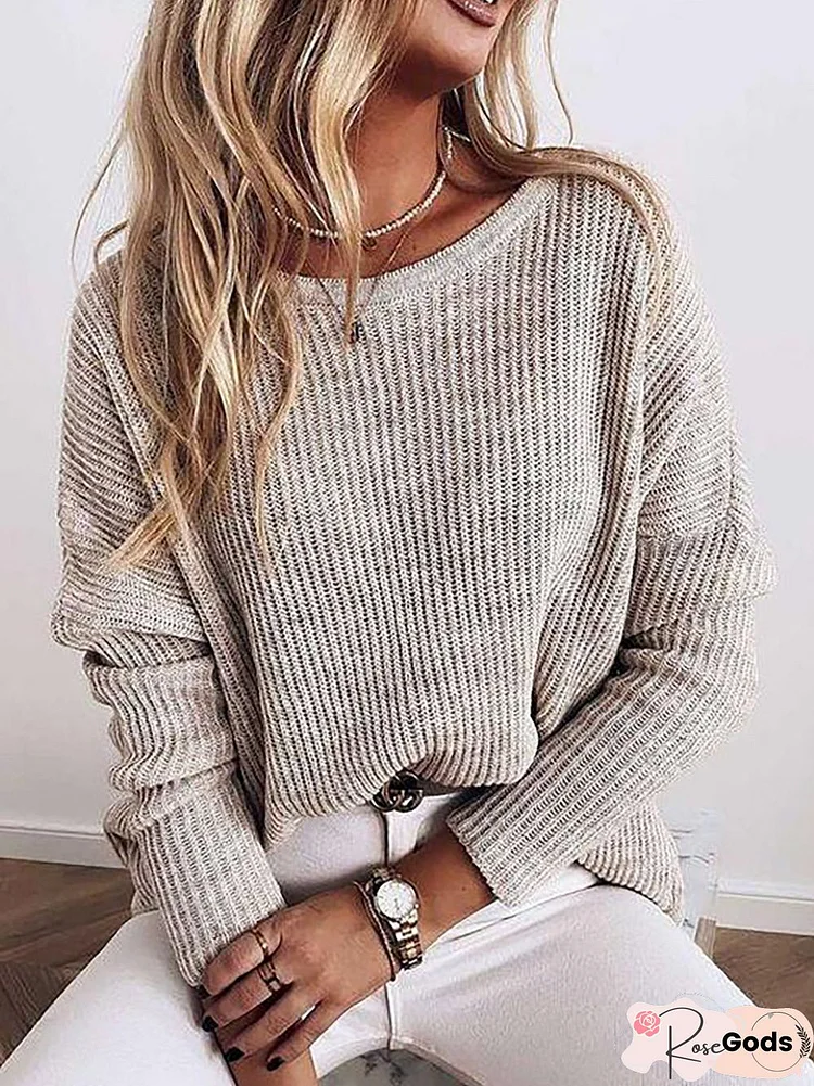 Daily Casual Round Neck Long Sleeve Solid Acrylic Sweater