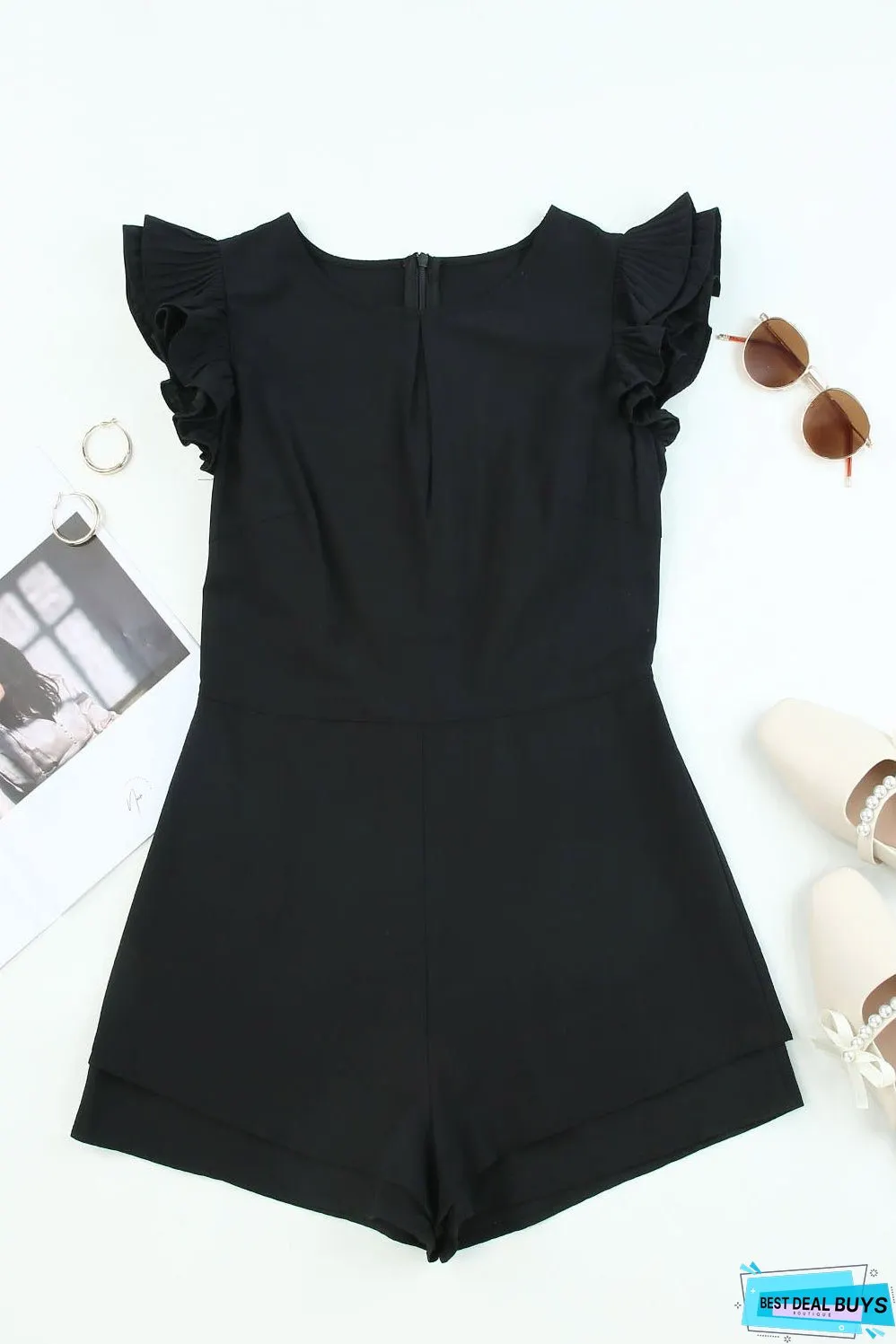 Ruffle Sleeves Solid Romper