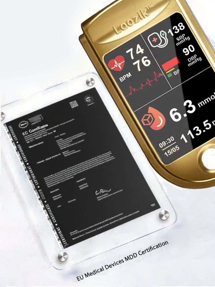 LaozikTM Professional 12in1 Glucose Vital Signs Monitor-Painless, Fast, Precise FDA-Backed(Made in California, USA)