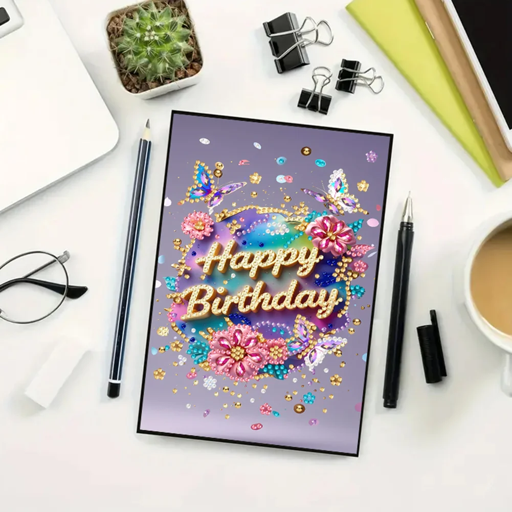 2pcs 50-Page A5 Flowers and Text Diamond Painting Notebook for Adults Gift