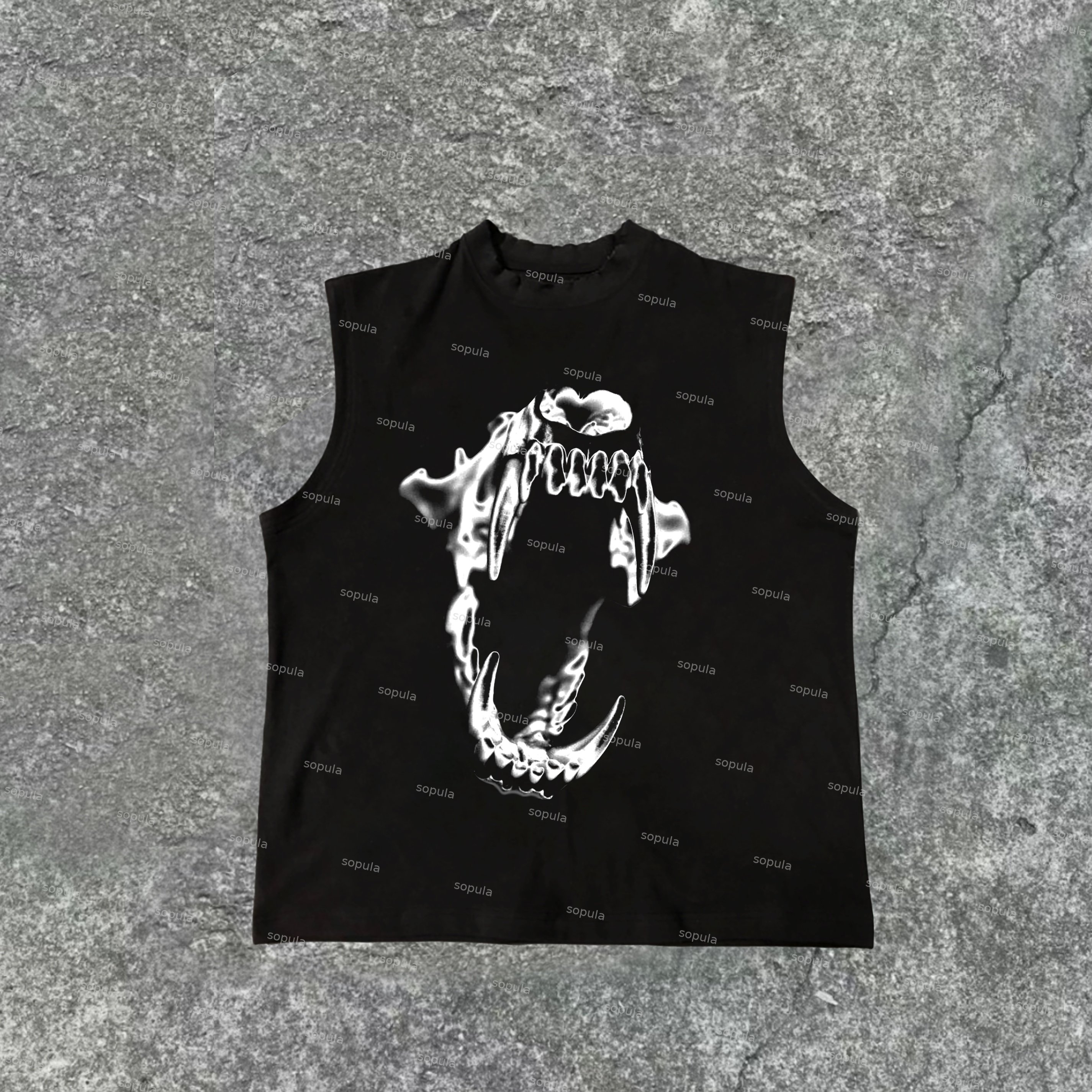 Men's Metal Fangs Print Cotton Tank Top - SOPULA