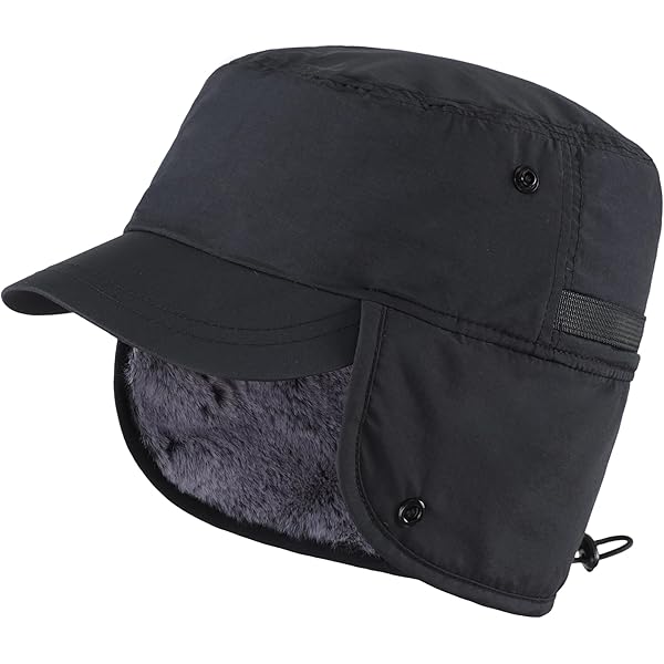 Home Prefer Men's Winter Hat with Visor Warm Earflaps Hat Fully Lined Faux Fur Baseball Cap Trapper Hunting Hats