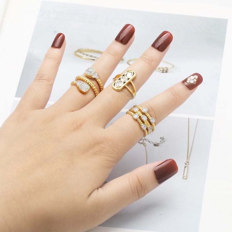 Copper Gold Plated Modern Style Minimalist Plating Inlay Irregular Zircon Open Rings