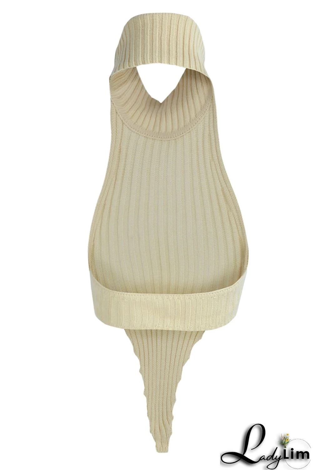 Apricot Sexy Solid Patchwork Backless Asymmetrical Turtleneck Tops