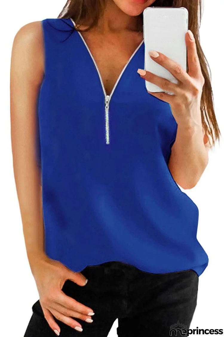 Zip Neckline Sleeveless Shirt Tank