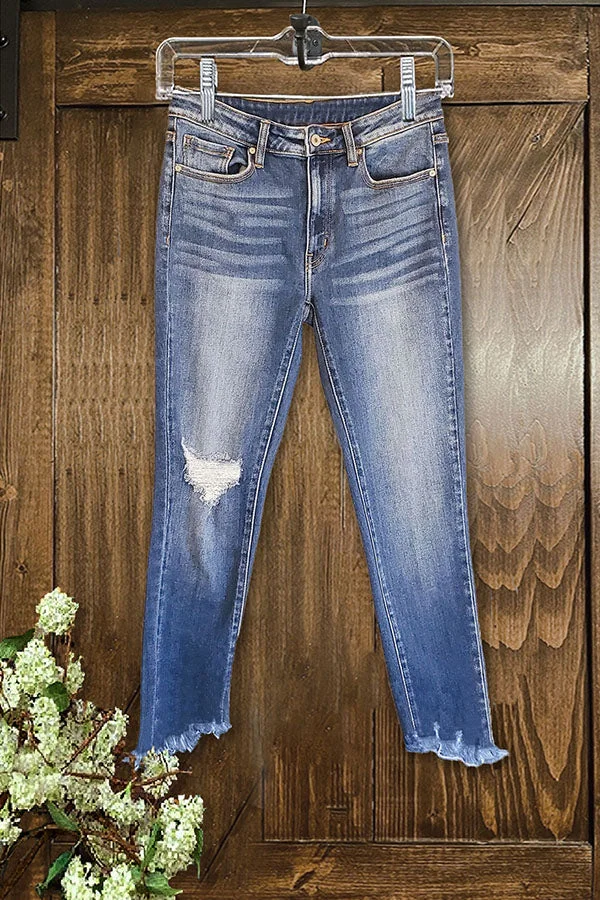 Casual Ripped Irregular Frayed Jeans