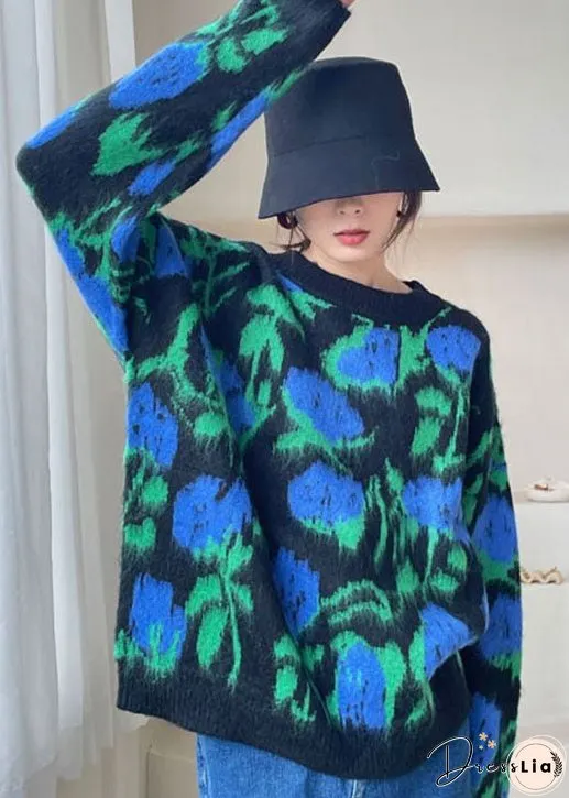 Plus Size Green O-Neck cozy Knit Winter sweaters