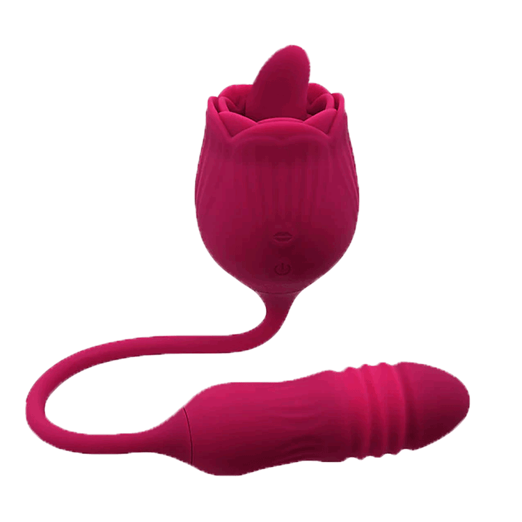 Wild Rose &ndash; Dual Stimulation Rose Vibrator with Clitoral Licking & G-Spot Thrusting Soft Body-Safe Silicone Design By Rose Toy