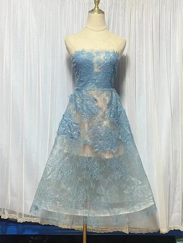 Woherb Sheer Lace Layered Strapless Midi Dress-Outfit Ideas