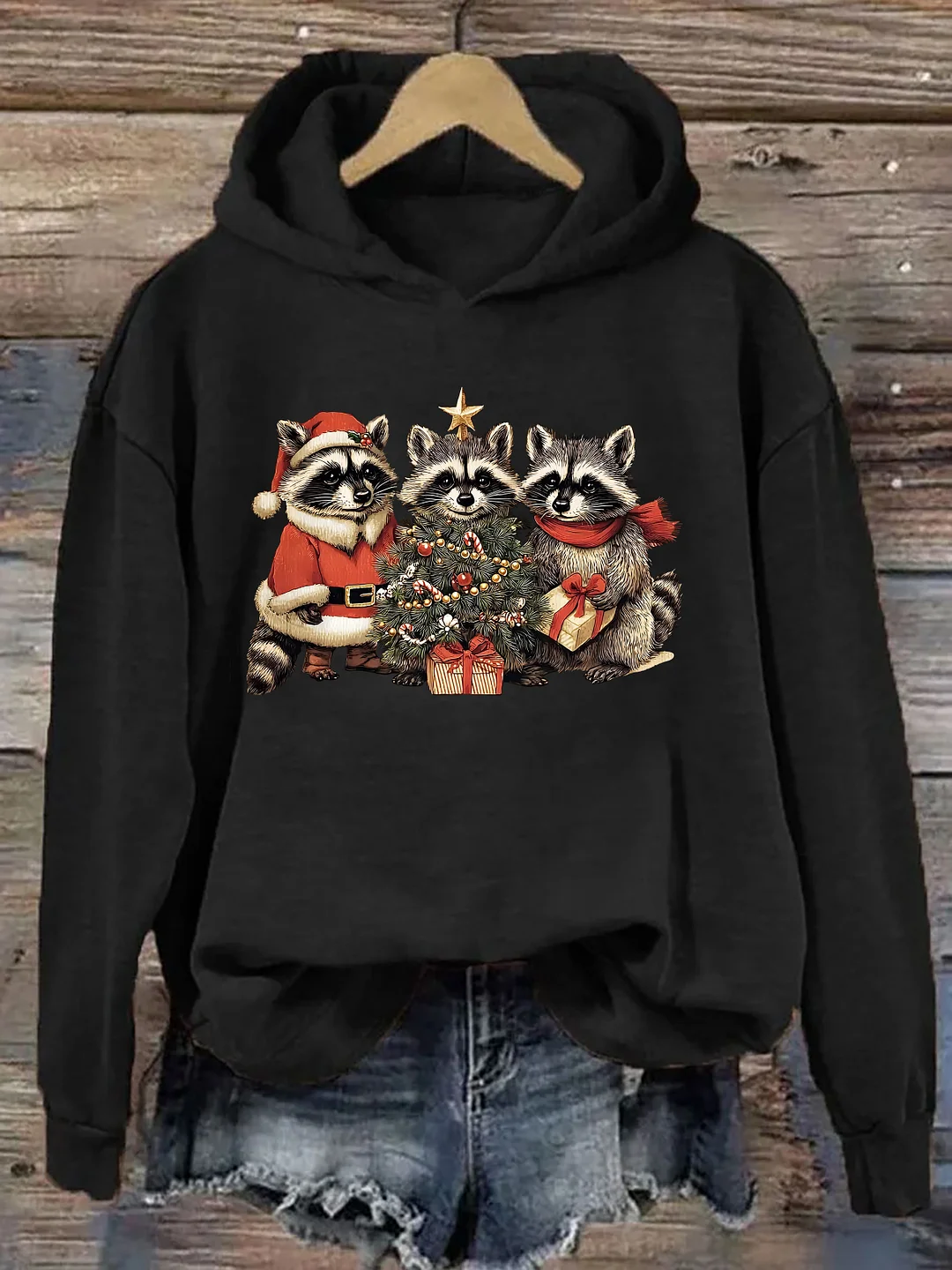 Christmas Santa Raccoons Hoodie