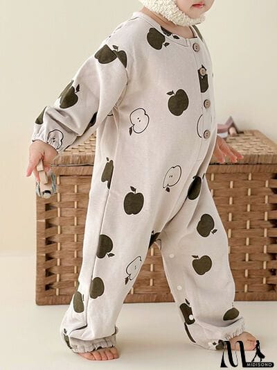 MidiSono - Printed Button Up Dropped Shoulder Jumpsuit