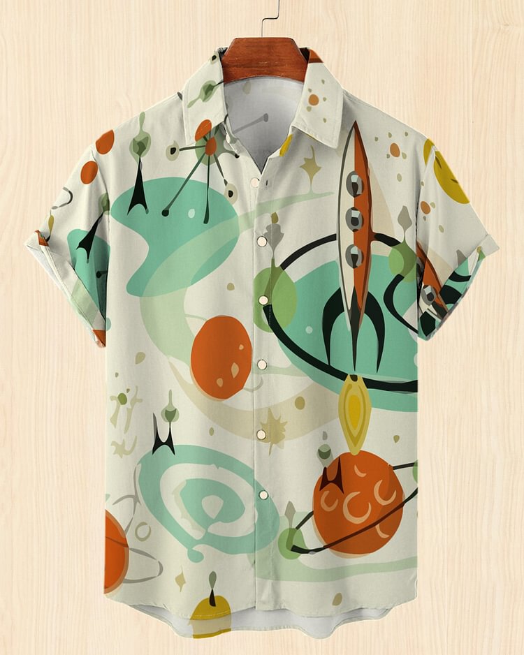 Abstract Print Pattern Casual Short-sleeved Shirt 09e1