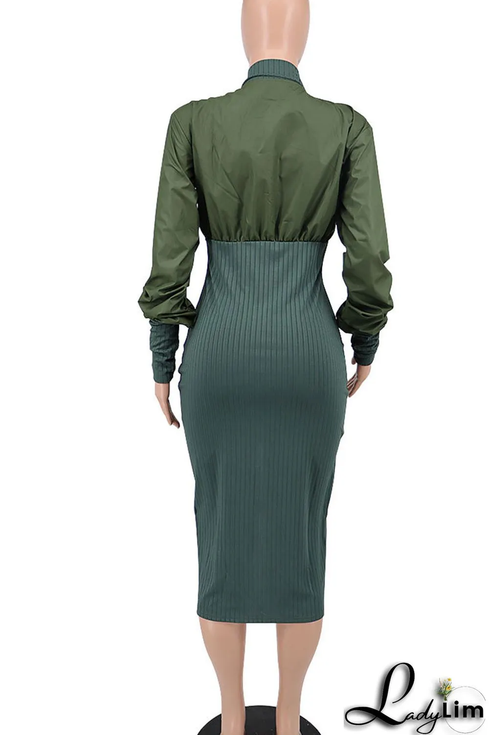 Green Casual Street Solid Split Joint Fold Zipper Collar Dresses