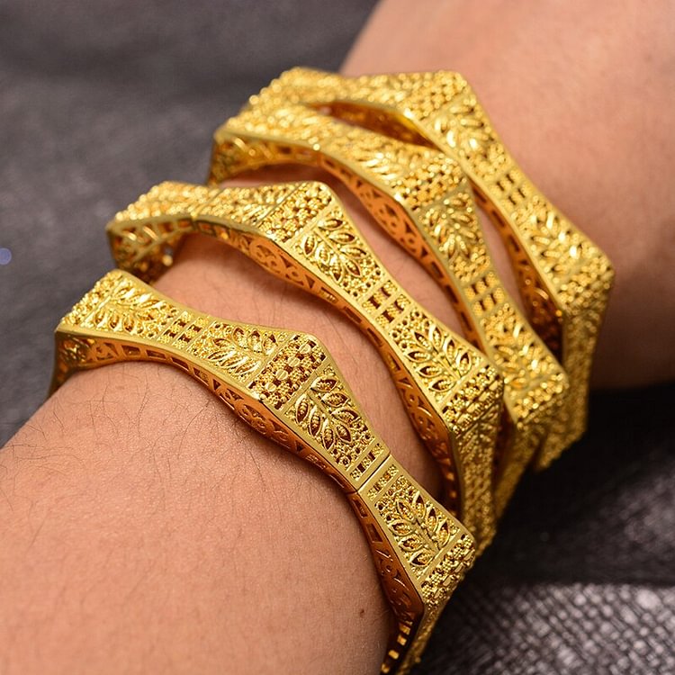 Dubai Arabic Kuwait Bamboo festival Gold Color Bangles Bracelets For women