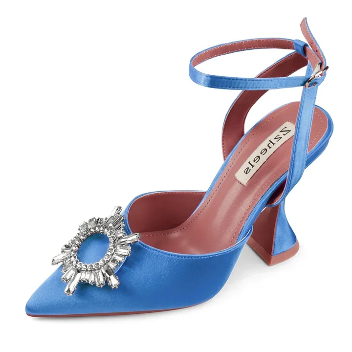 9.5cm/3.74 inch Slingback Begum Classic Pumps Pointed Toe Strappy Silk Sandals