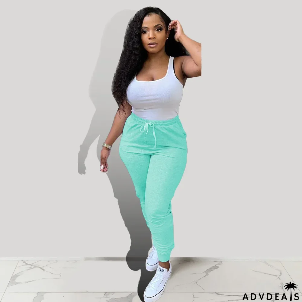 Solid Color Sports Casual Pocket Pants