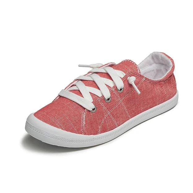 Trendy Canvas Vulcanize Sneakers Casual Flat Heel Soft Fabric Slip on Lazy Handmade Sewing Lightweight Leisure Street Shoes Girl