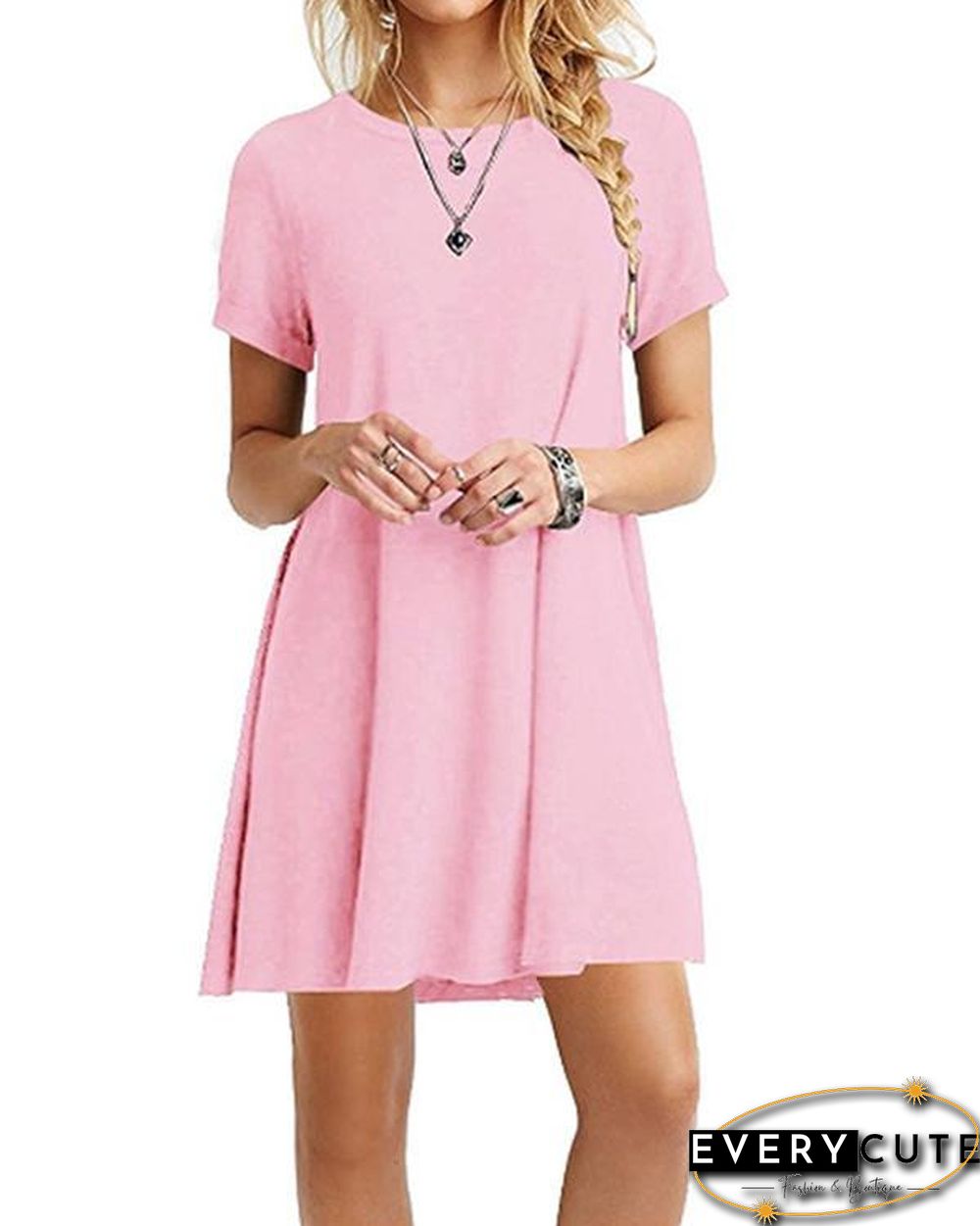 Women's Casual Short Sleeve Multicolor Loose T-Shirt Dress