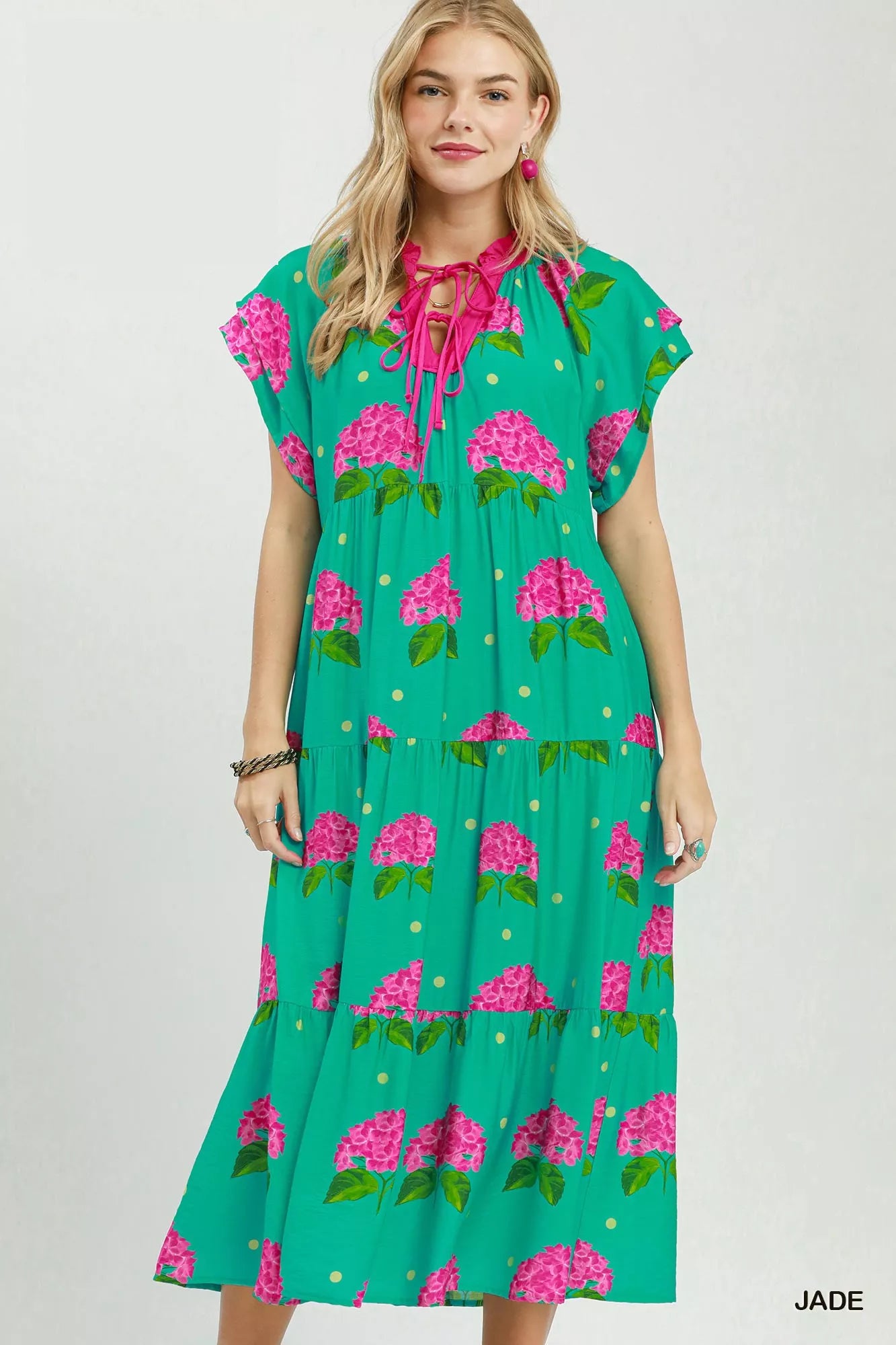 Umgee Hydrangea Print Tiered Midi Dress mysite idetrend