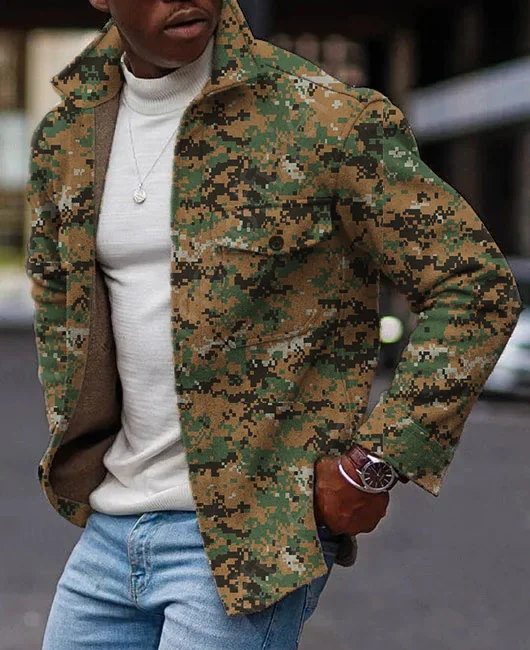 Okaywear Camouflage Pattern Turndown Collar Chest Pocket Jacket 