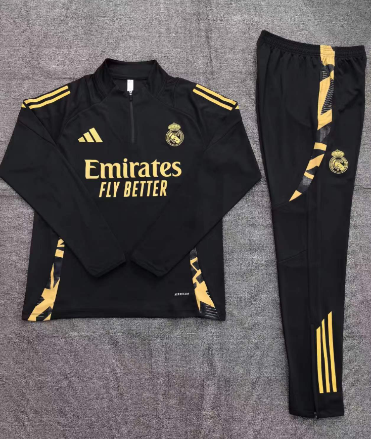 24/25 Real Madrid Half-Pull Training Kit Black Golden Football Thai Quality