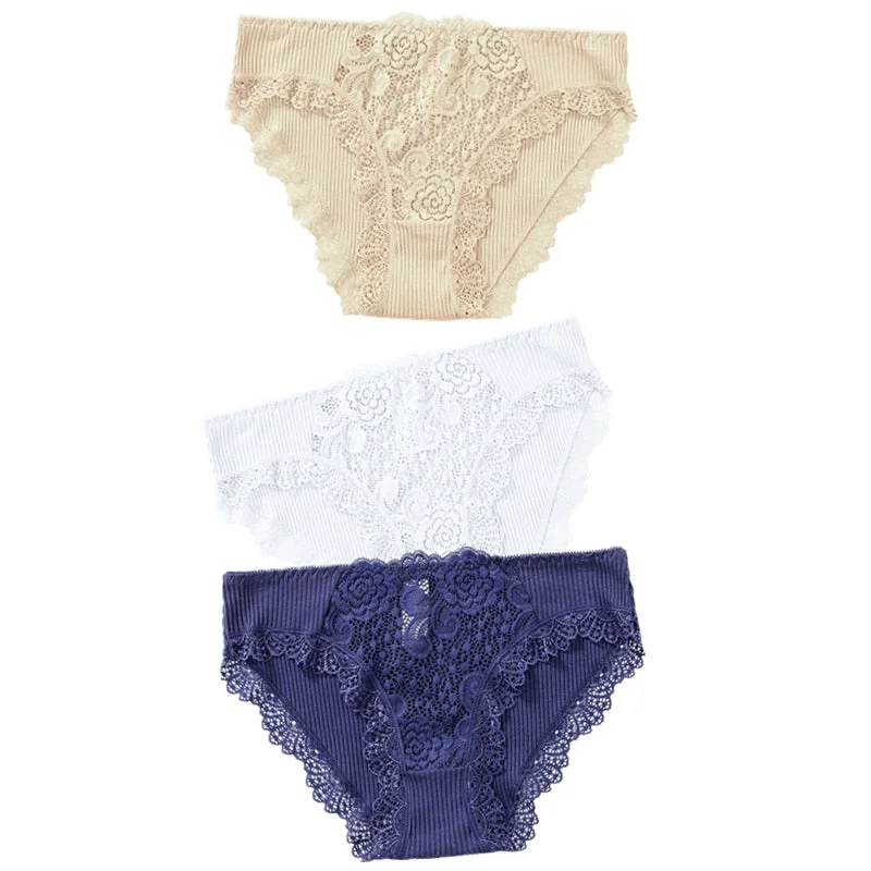 3pcs Exotic Apparel Sexy Panties Lace Briefs Women Low-Rise Solid Panty Underwear Sexy Women Lace Breathable Hip-lift Underpants