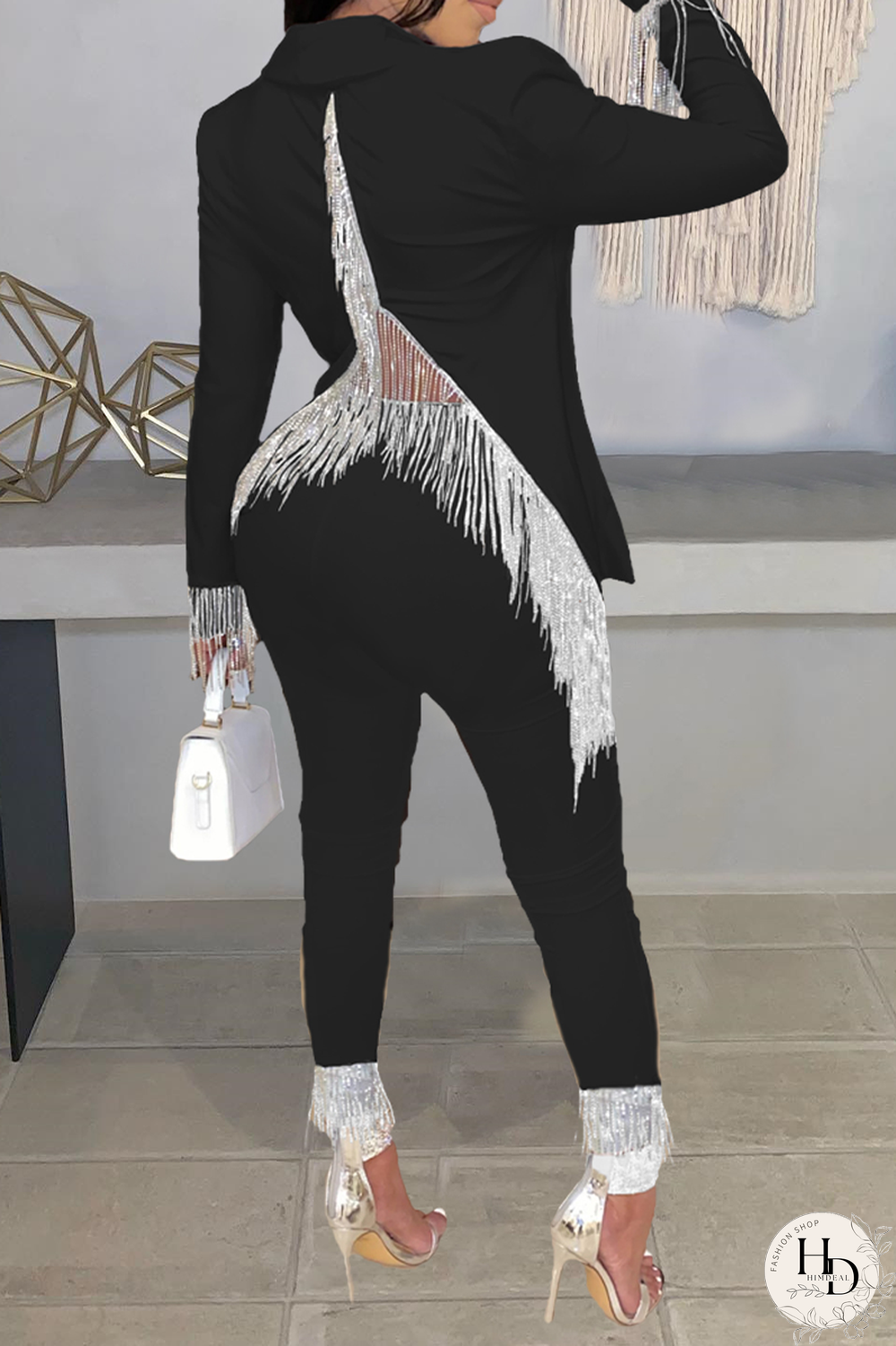 White Fashion Solid Tassel Turndown Collar Long Sleeve Two Pieces