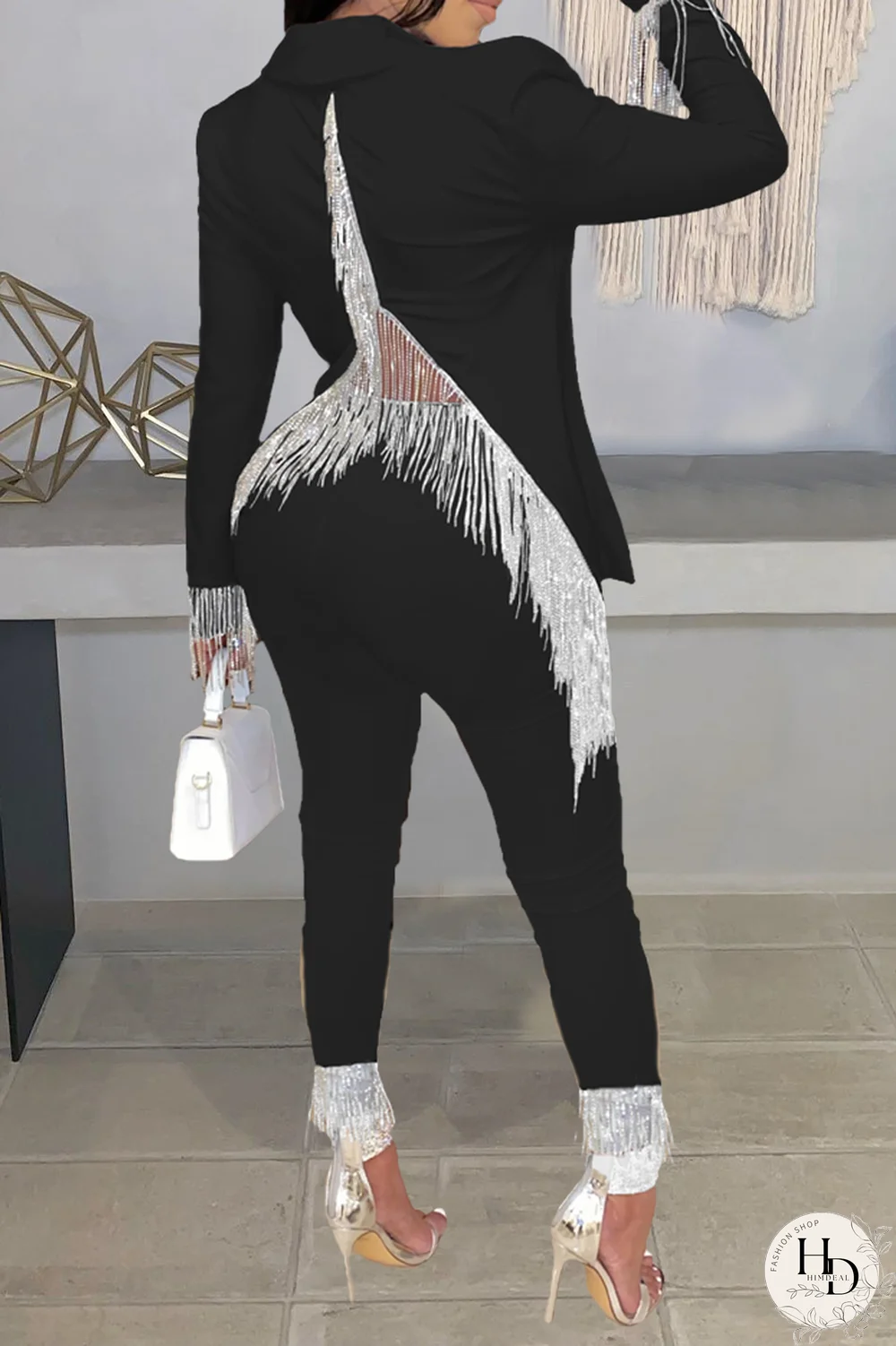 White Fashion Solid Tassel Turndown Collar Long Sleeve Two Pieces