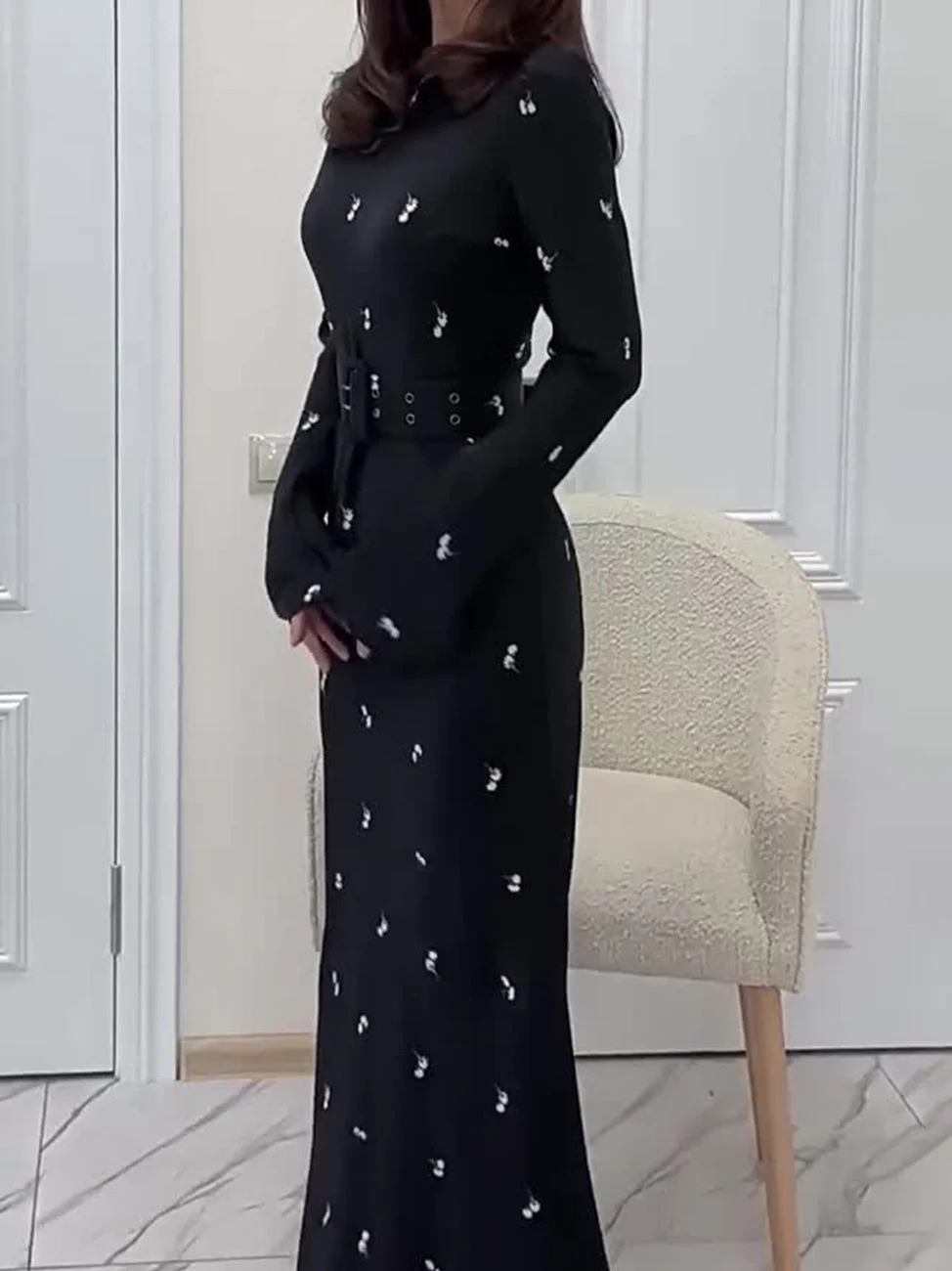 Style & Comfort for Mature Women Women Long Sleeve Scoop Neck Soild Maxi Dress