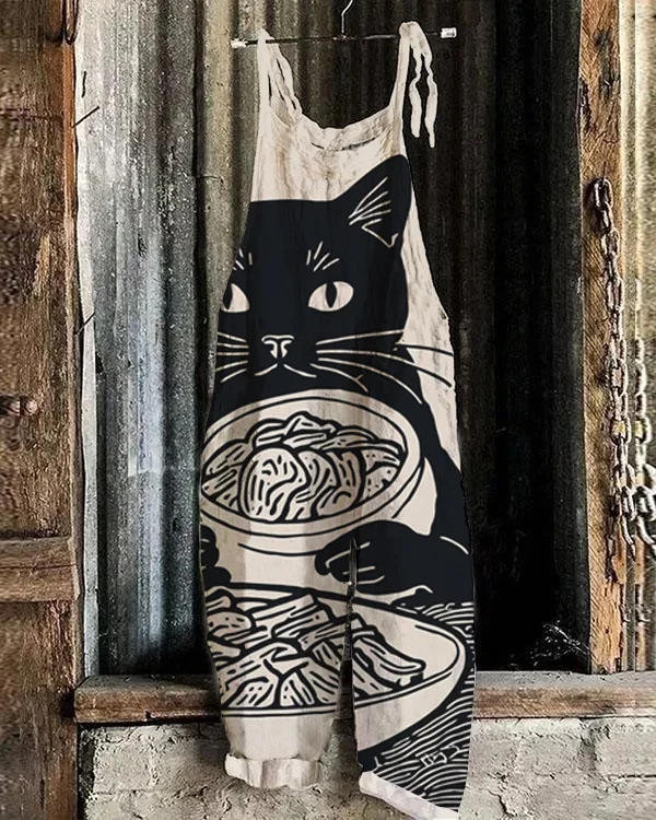 Women's Unique Kimchi Cat Print Casual Jumpsuit