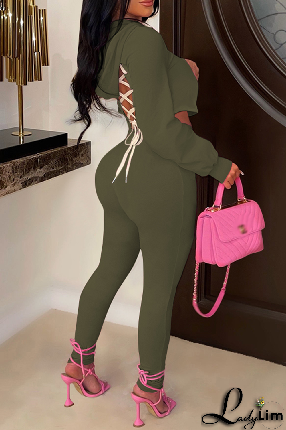 Blue Fashion Solid Patchwork V Neck Long Sleeve Two Pieces