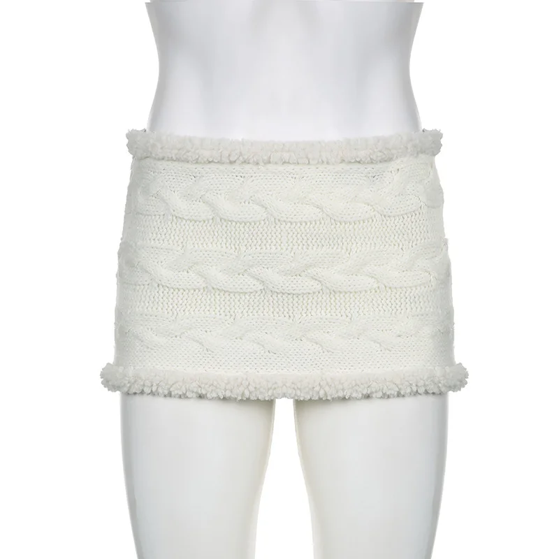 Huibahe Twist Knitted Mini Skirt Low Waist Straight Super-short Sweater Skirts Cute Coquette Aesthetic Skirts Y2K Outfit