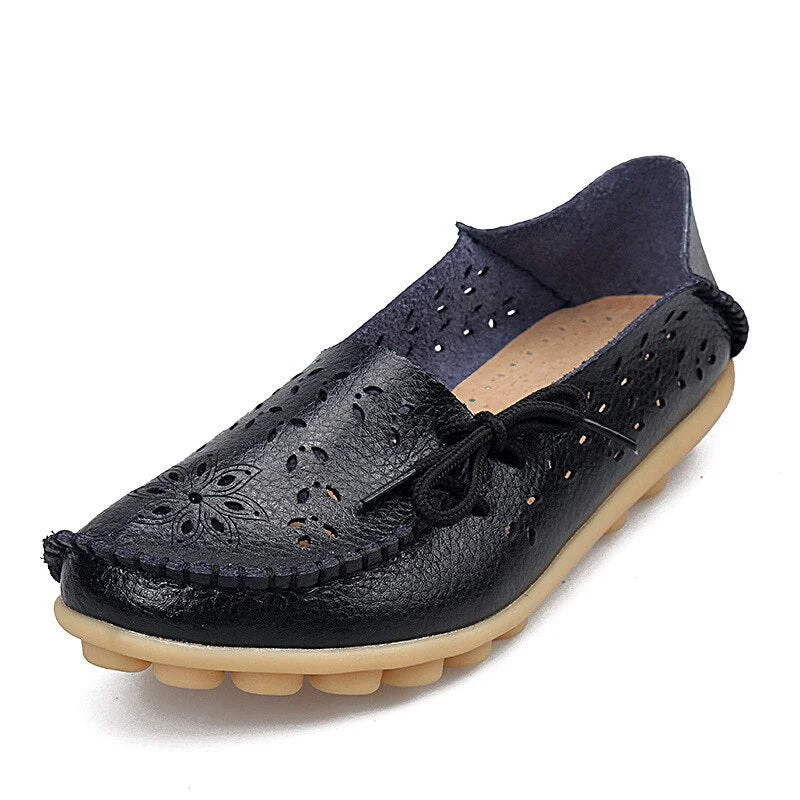 KUIDFAR Women Flats Shoes New Moccasins Lady Genuine Leather Footwear Mother Loafes Flower Shoes Woman Soft Sole Ballet 43 Size