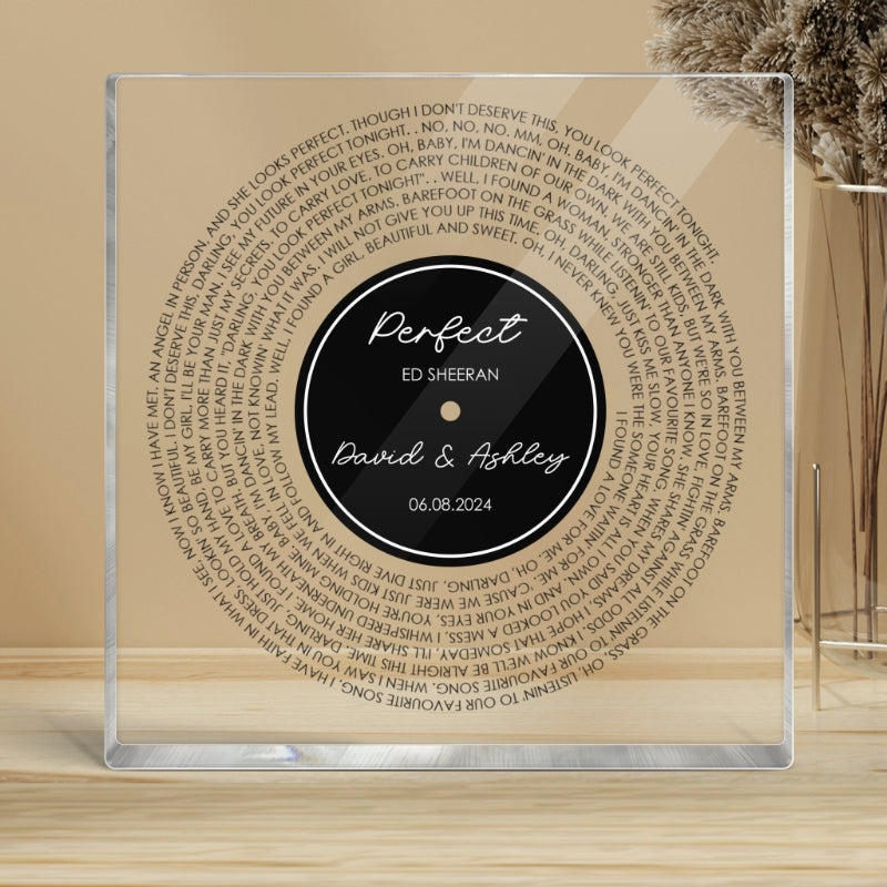 Loveyoufancy Custom Couple Favorite Song Vinyl Record Personalized Square Acrylic Block Plaque, Heartfelt Gift For Couple, For Him, For Her