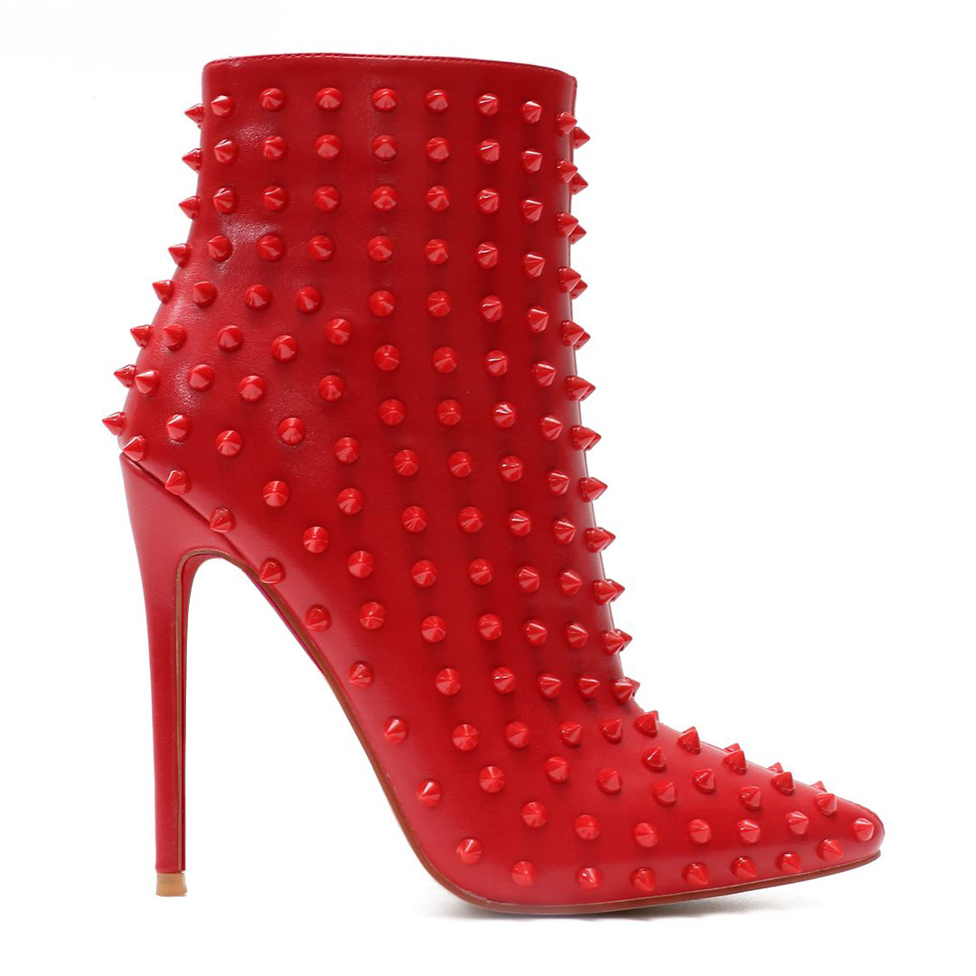 3.94" /4.72" Women's Ankle Boots Red Bottom Shoes Rivet  Closed Pointed Toe Stilettos Booties-MERUMOTE