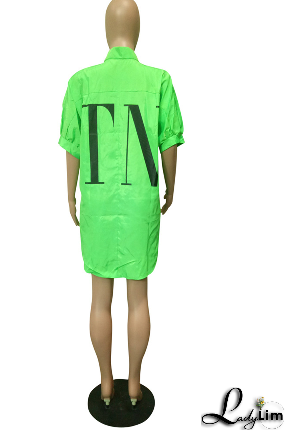 Green Fashion Print Patchwork Turndown Collar Tops