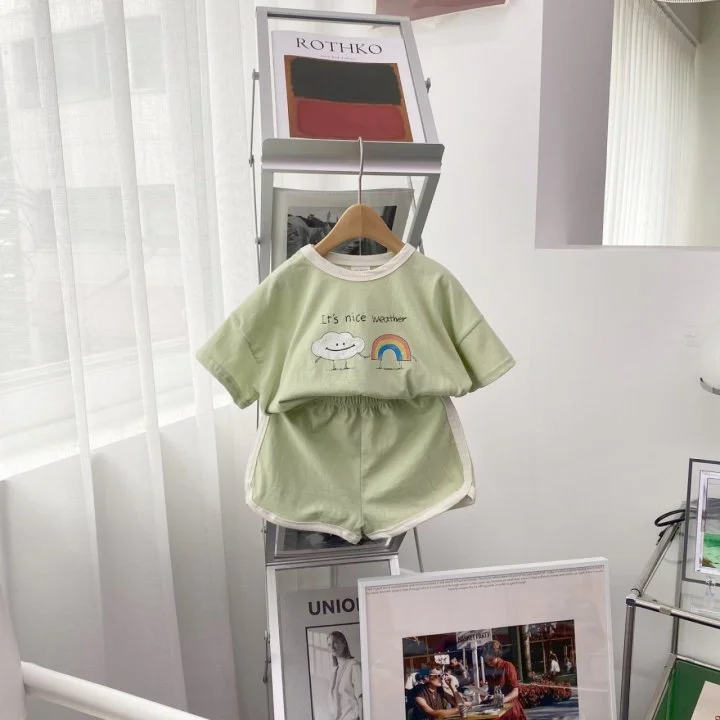 2pcs Baby Toddler Boy/Girl Rainbow Print Short Sleeve T-Shirt and Shorts Set