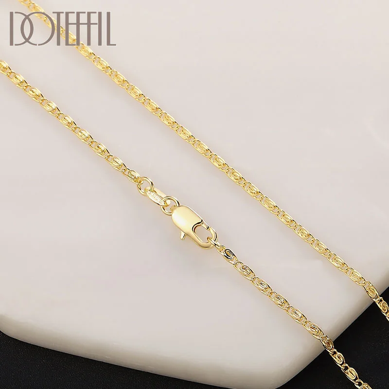 DOTEFFIL 925 Sterling Silver 16/18/20/22/24 Inch Gold 2MM Chain Necklace For Women Man Jewelry