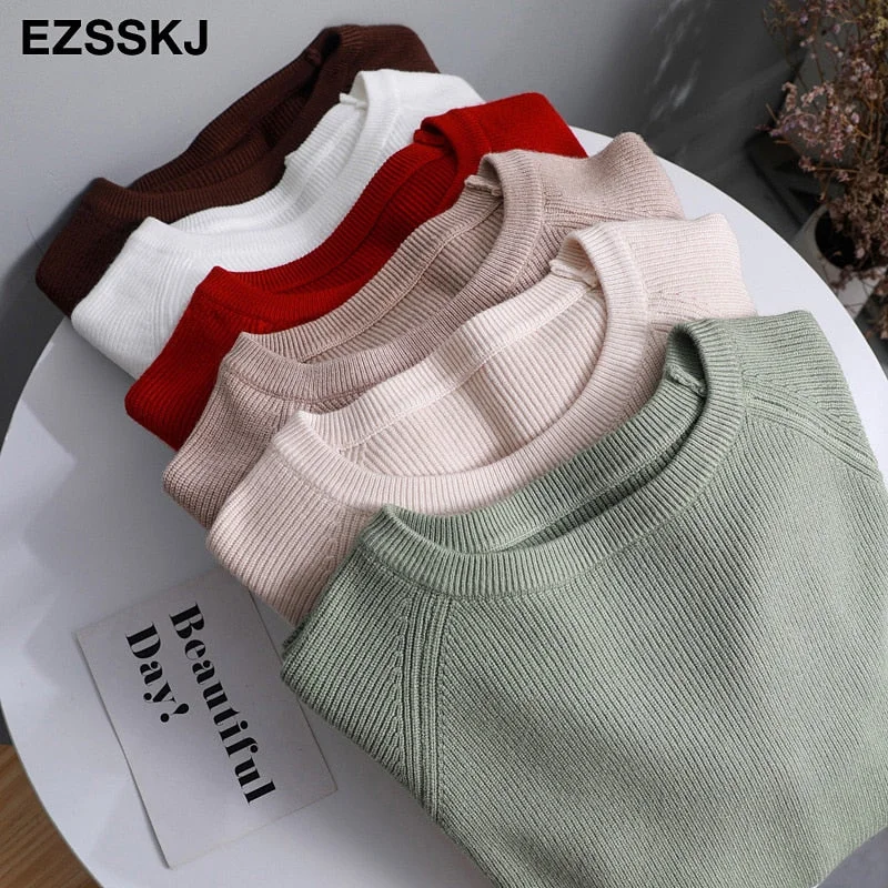 casual basic autumn winter thick Sweater Women long sleeve o-neck Soft Knit sweater Pullovers solid female  Jumper top