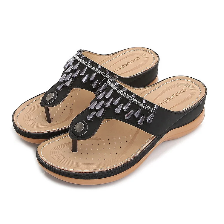 Rhinestone Anti-Slip Wedge Flip-Flops Women's Sandals  Stunahome.com