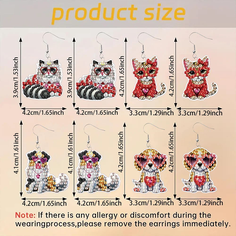 4 Pairs Double Sided Puppy DIY Diamond Painting Earrings Kit for Women Girls
