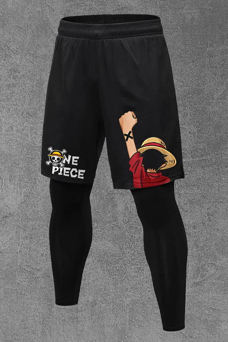 One Piece Luffy Anime Printed Men's All-In-One Fitness Leggings 