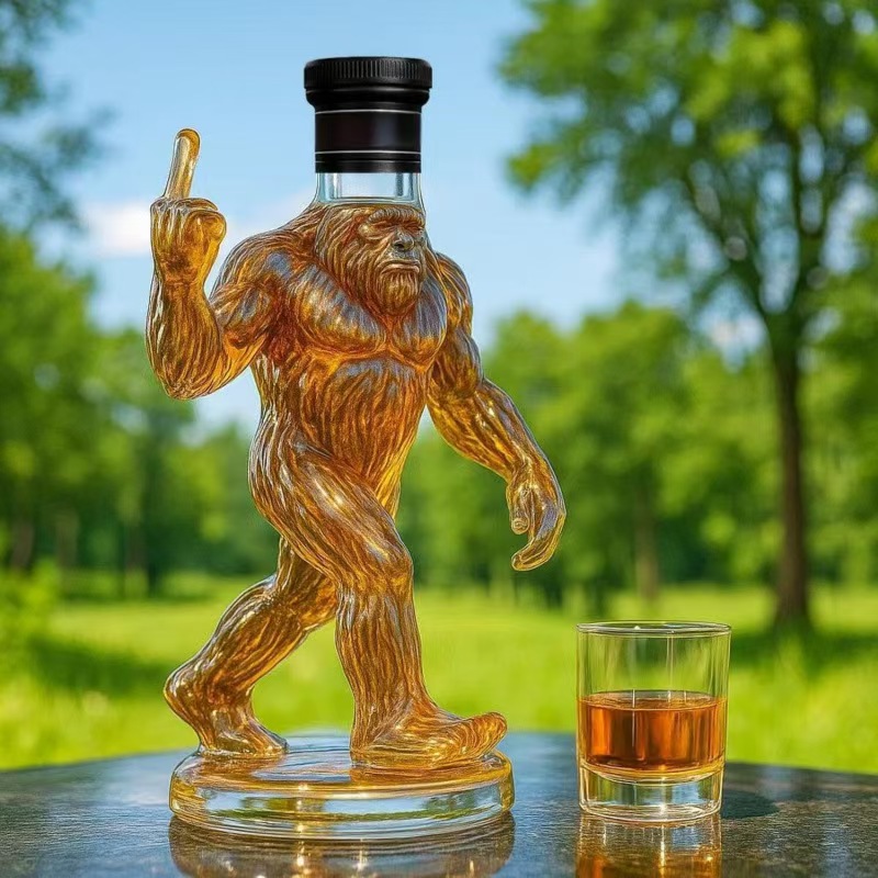 Tegooe Funny Bigfoot Gorilla Glass Decanter for Whiskey Cocktails High Borosilicate Glass
