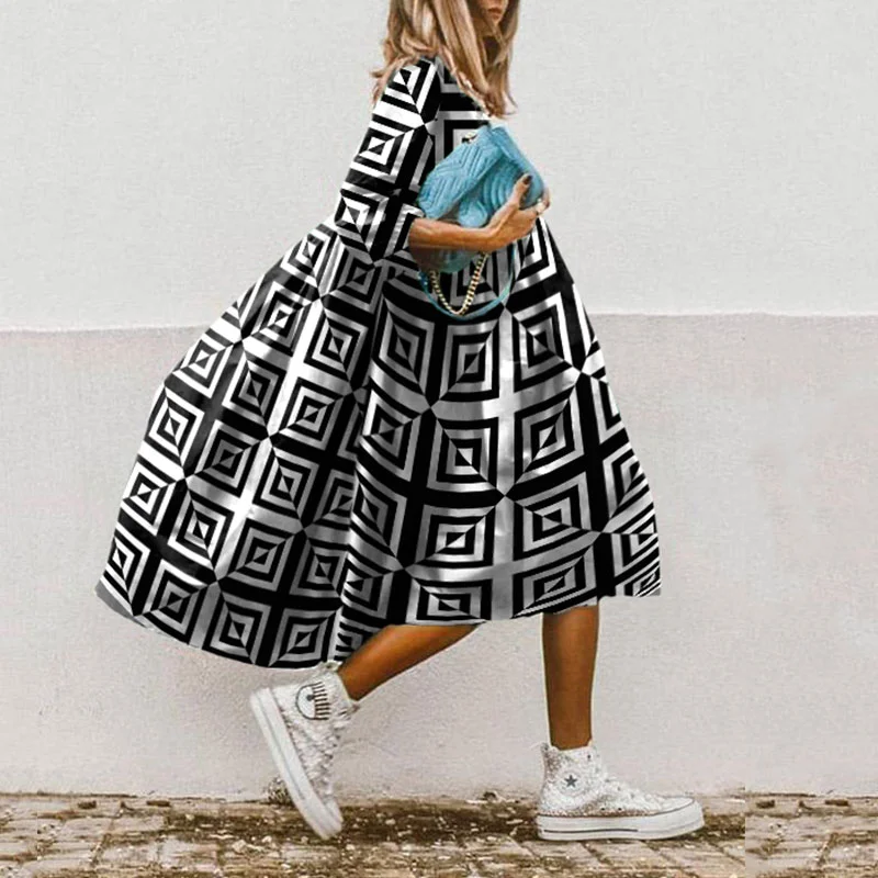 Geometric Print Casual Midi Dress