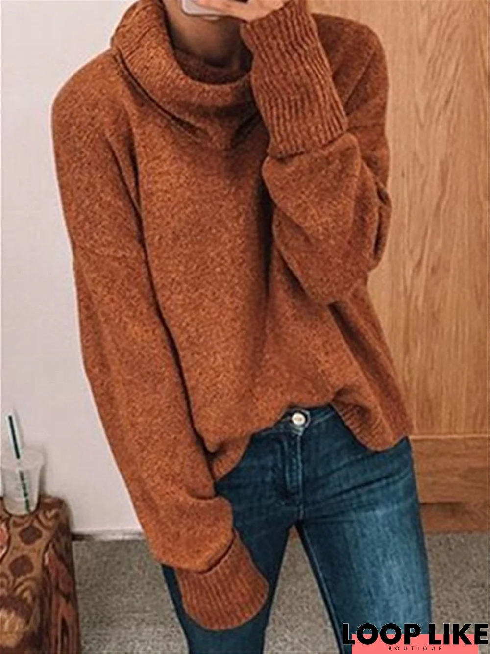 Autumn Casual Daily Basic Turtleneck Long Sleeve Knitted Sweater Top