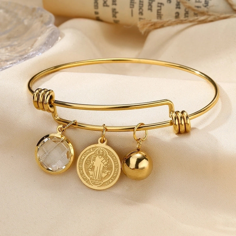 Elegant Geometric Round 304 Stainless Steel 18K Gold Plated Zircon Bangle In Bulk